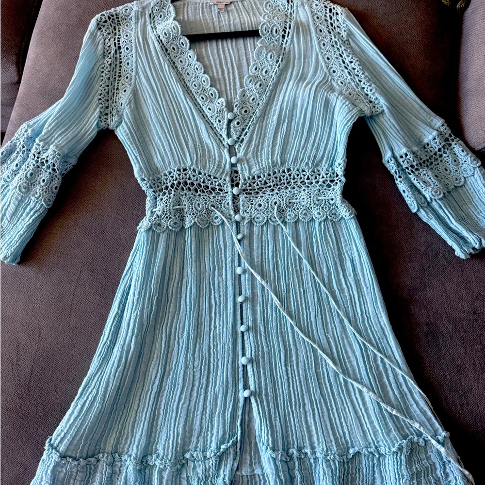 Guess Light Blue Crochet Detail Dress